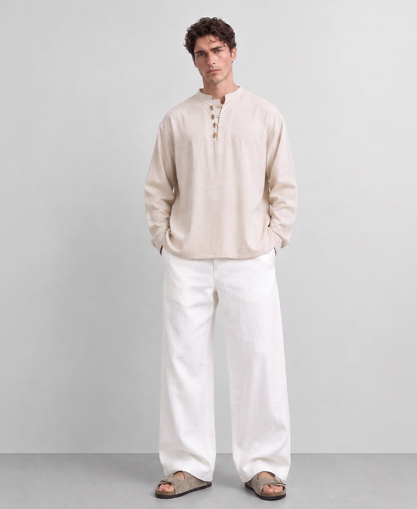 Natural Linen Blend Kurta Shirt