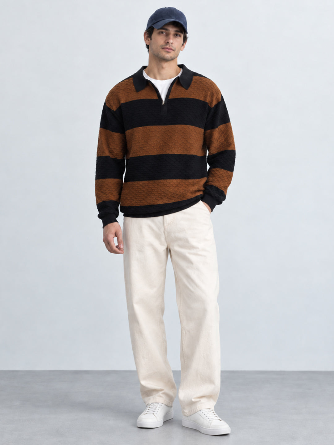 Black & Brown Knitted Stripe T-Shirt 100% Cotton