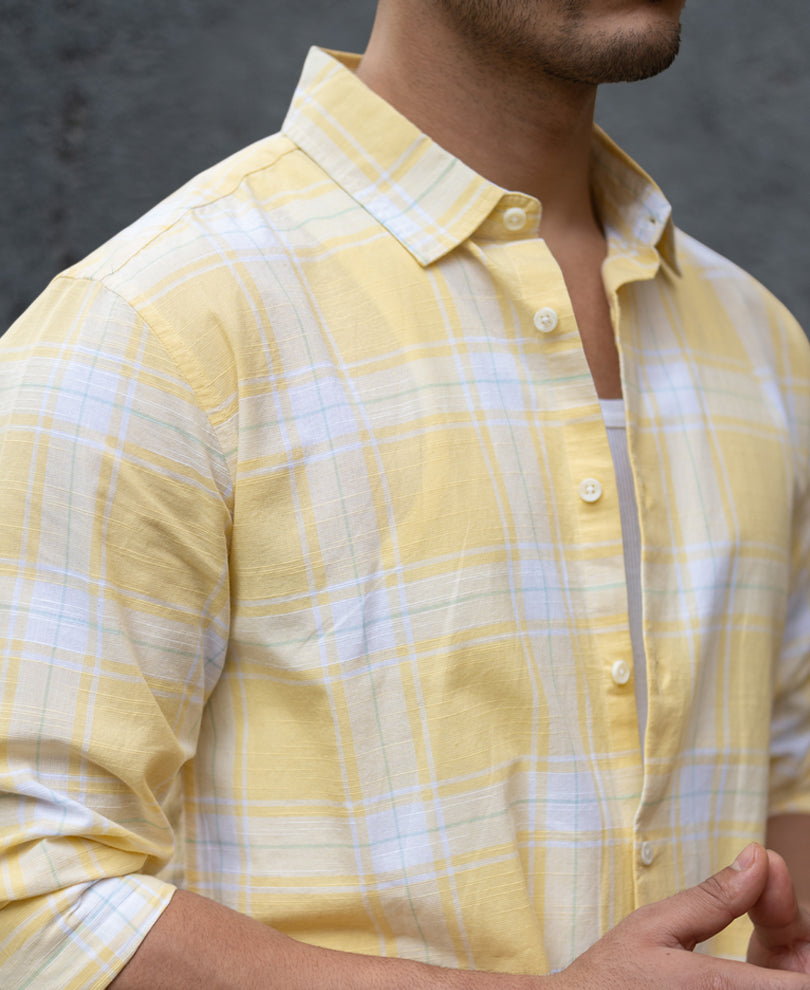 Yellow Lightweight Cotton Checks Shirt.