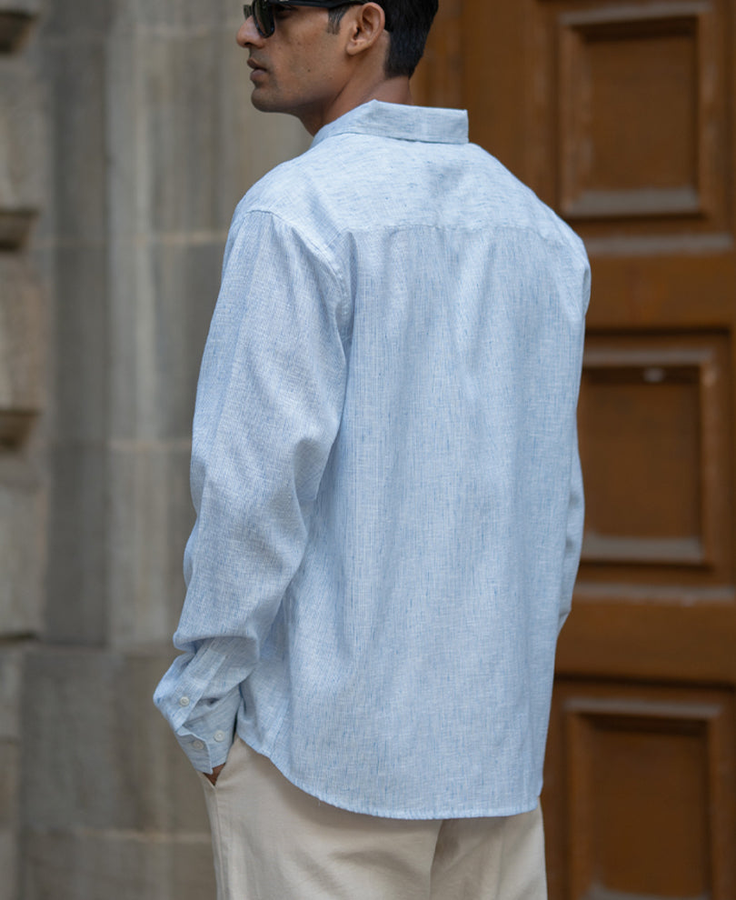 Blue Slub Stripe Shirt.