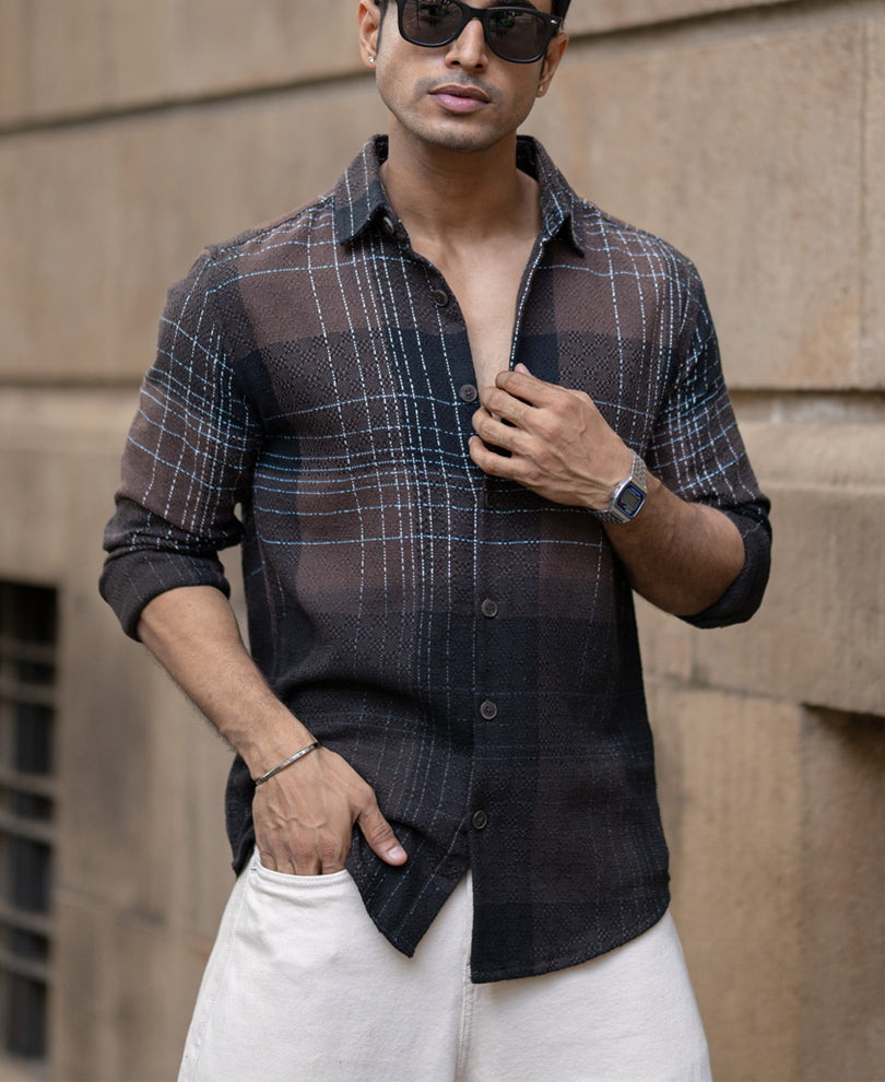 Brown Ombre Checks Shirt.