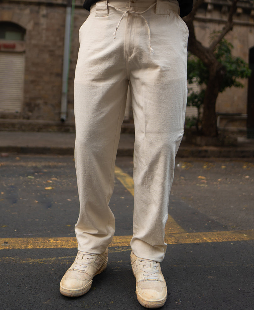 Cream Cotton Trousers.