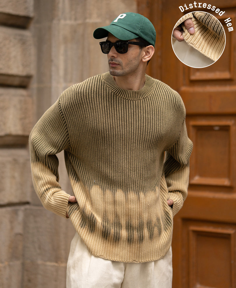 Olive Washed Tie Dye Sweater 100% Cotton