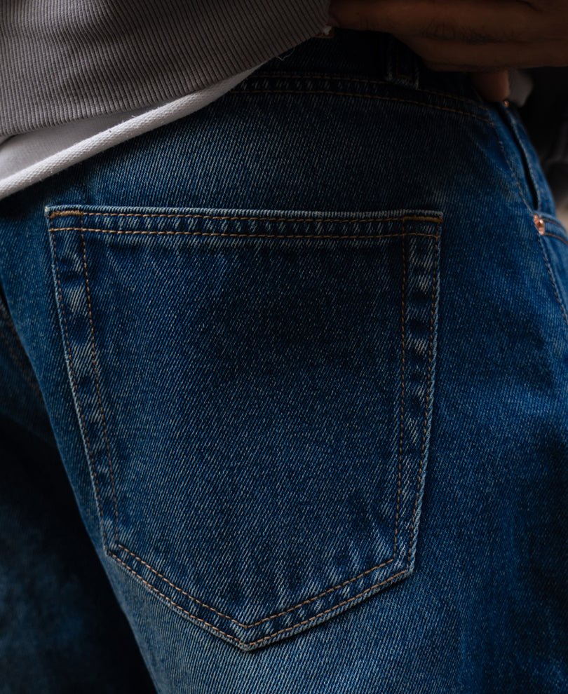 Dark Blue Washed Baggy Fit Jeans.