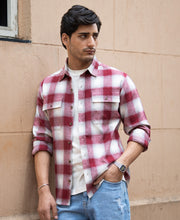 Maroon Checks Double Pocket Shirt.
