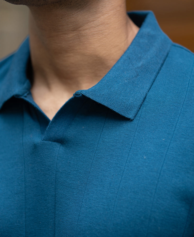 Royal Blue Striped Knitted T-Shirt.