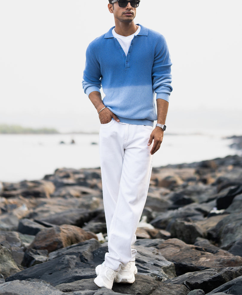 Blue Ombre Cotton T-Shirt.