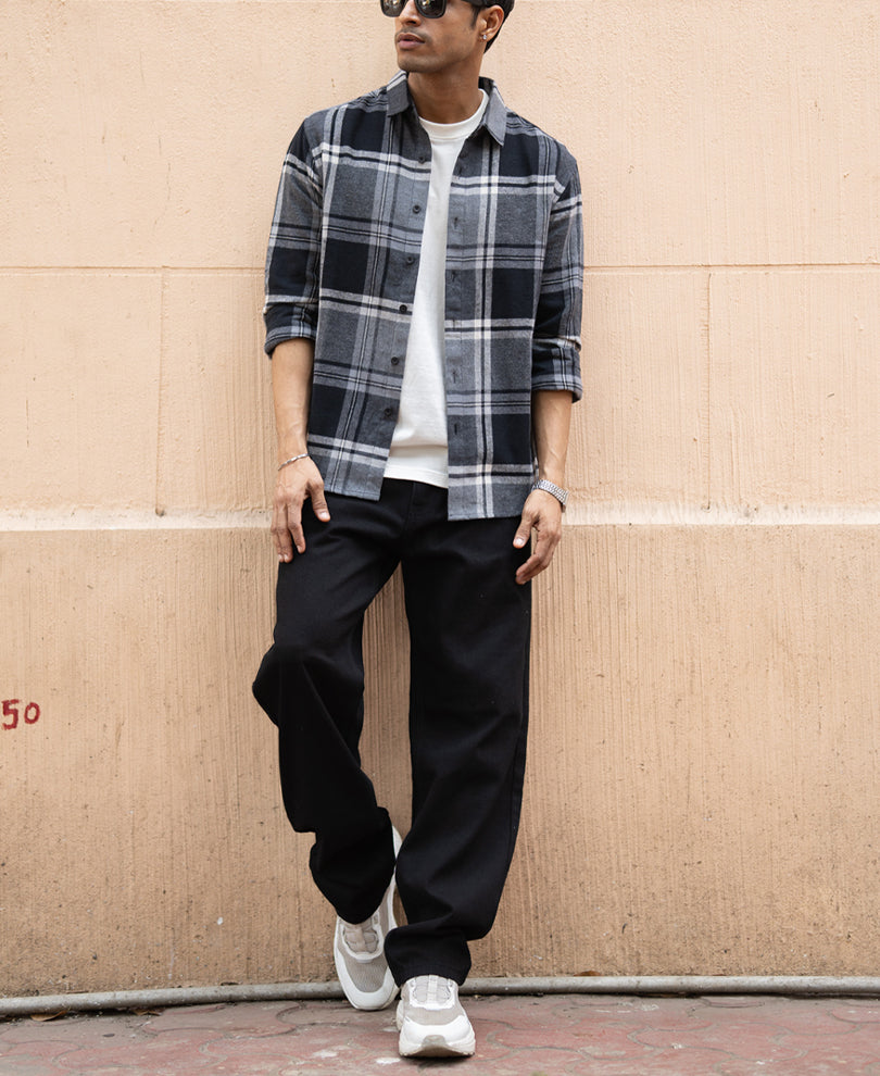 Grey & Black Macro Checks Shirt.