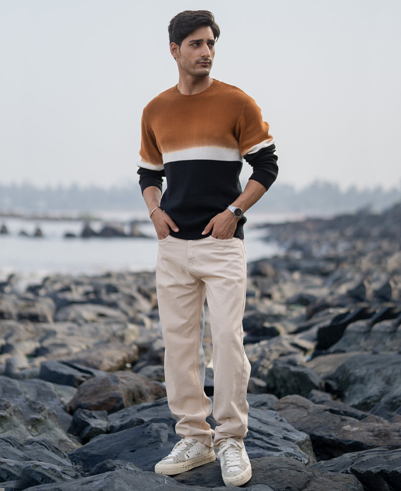 Brown And Black Stripe Knit T-Shirt.