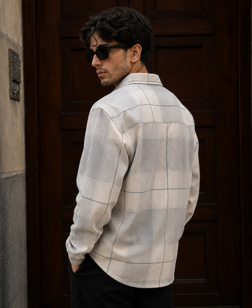 Grey Structured Checks Shirt