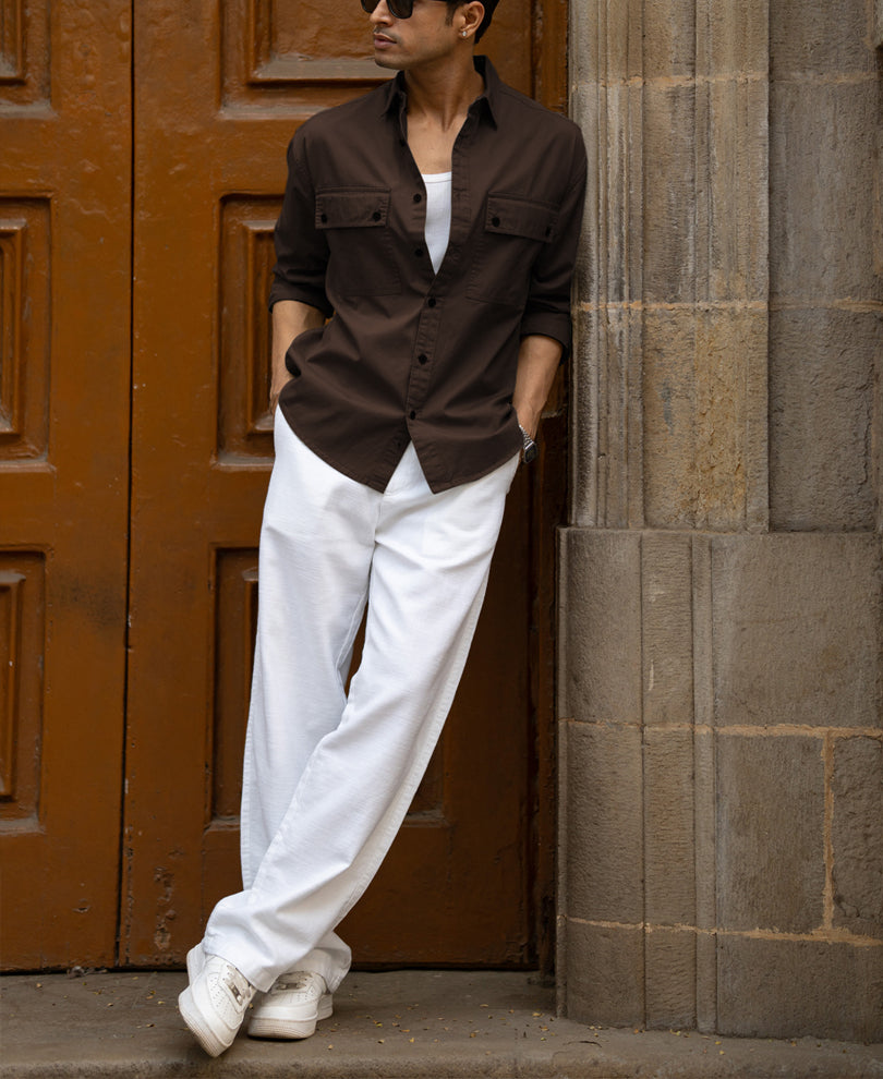 Dark Brown Double Pockets Lightweight Shirt.