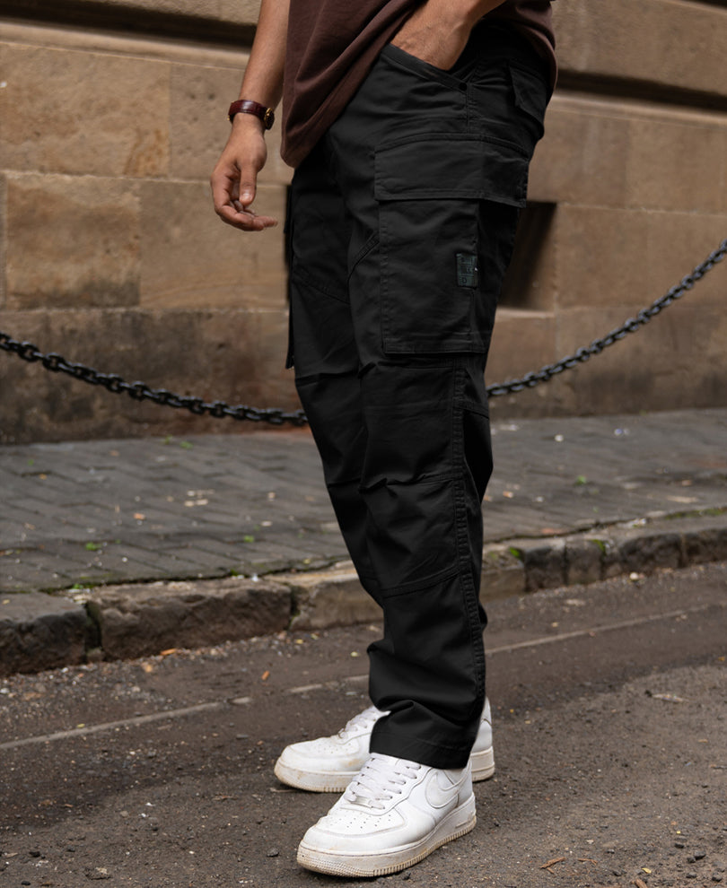 Black Cotton Cargo Trouser.
