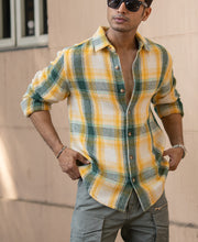 Yellow And Green Structured Checks Shirt.