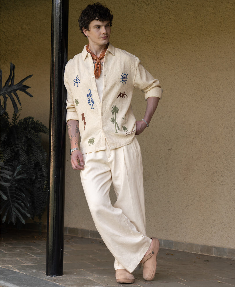 Off White Embroidered Structured Shirt 100% Cotton