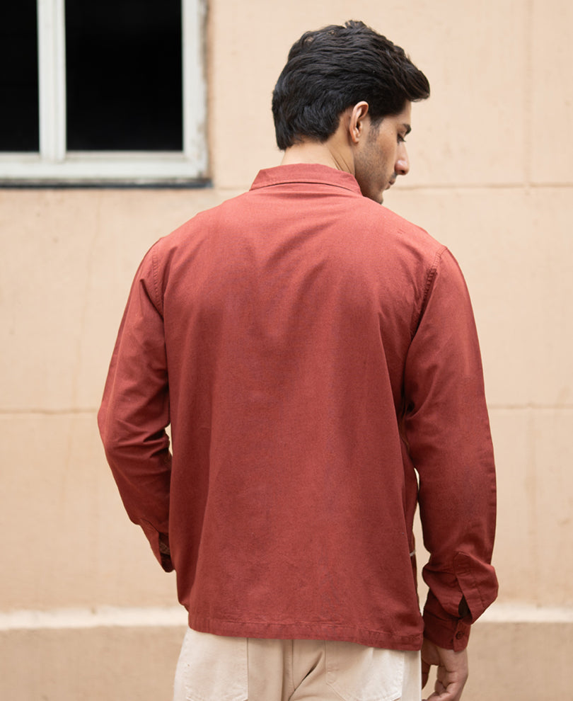 Brick Embroidered Linen Shirt.