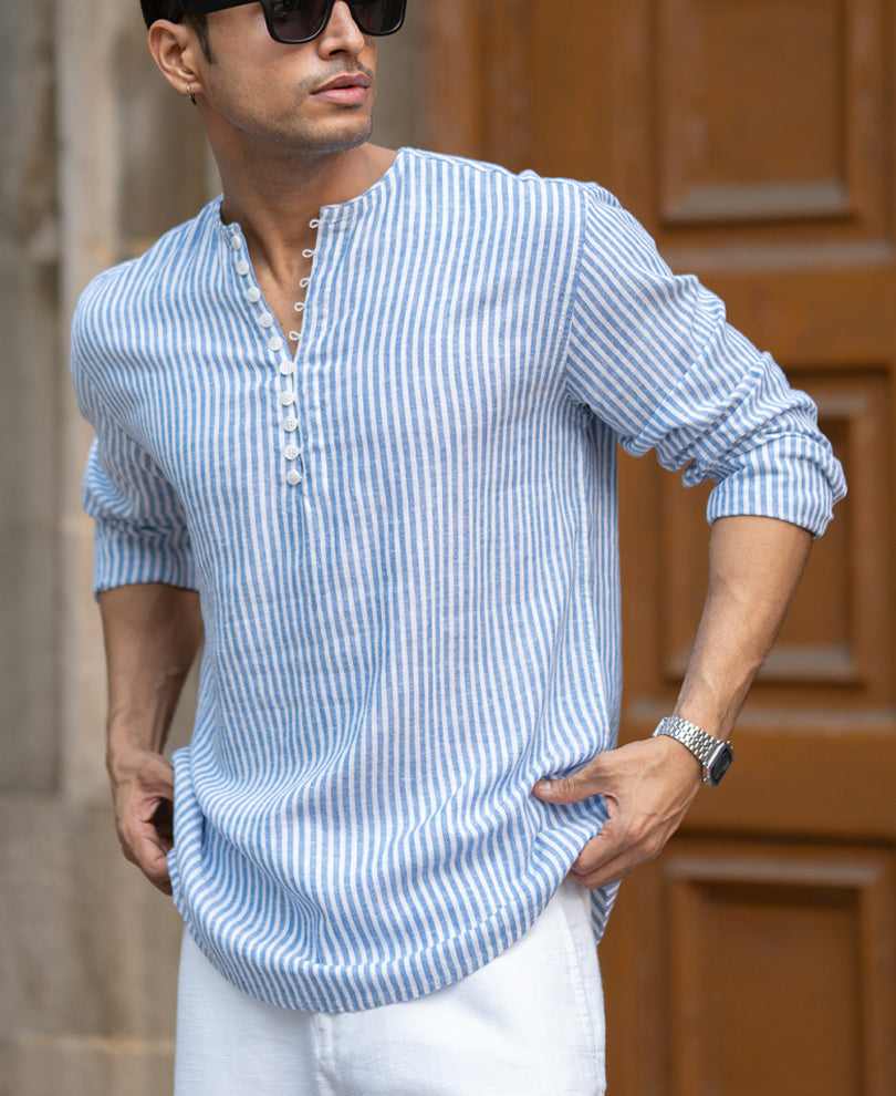 Blue Striped Kurta Shirt.