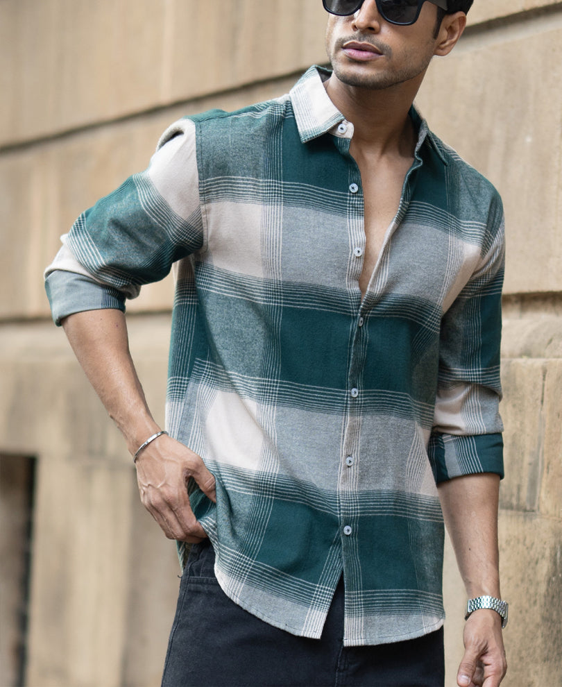 Green Lightweight Flannel Check Shirt.