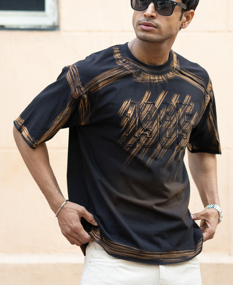 Black Bleached Applique T-Shirt.