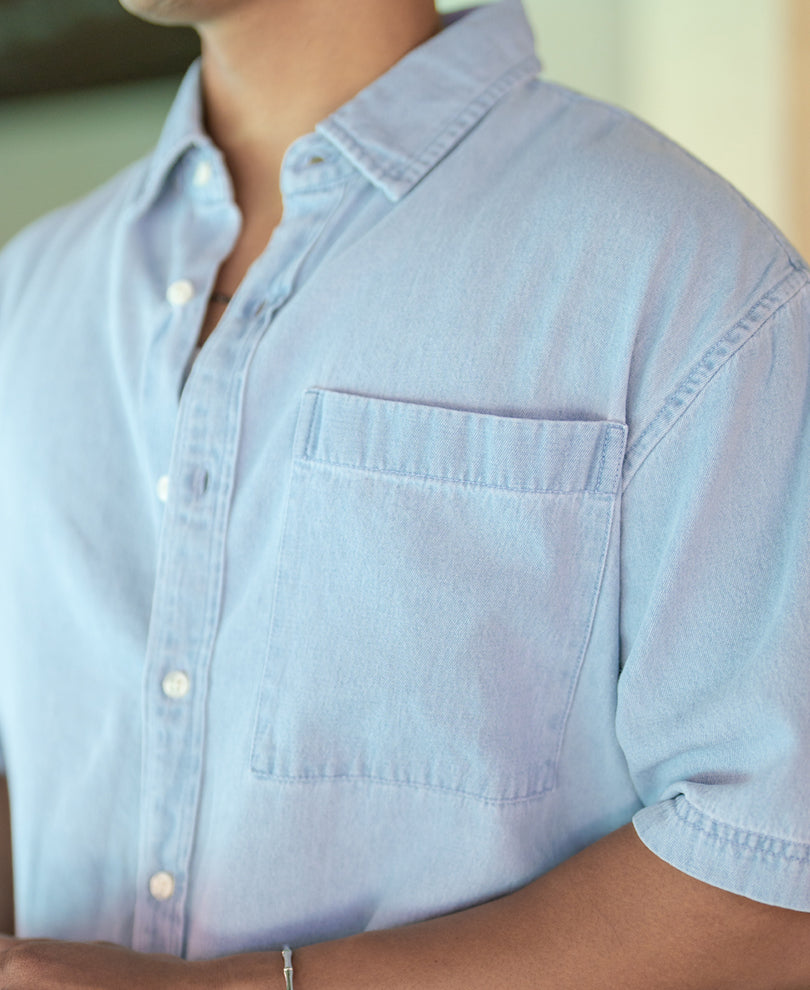Blue Washed Boxy Denim Shirt