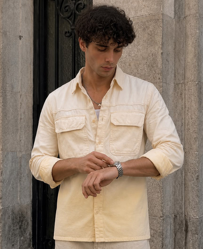 Butter Yellow Structured Ombre Shirt 100% Cotton