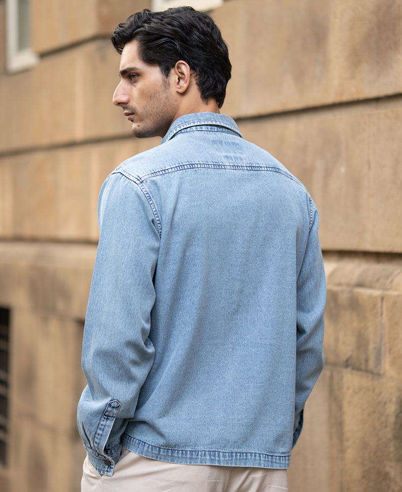 Blue Double Pocket Denim Shirt.