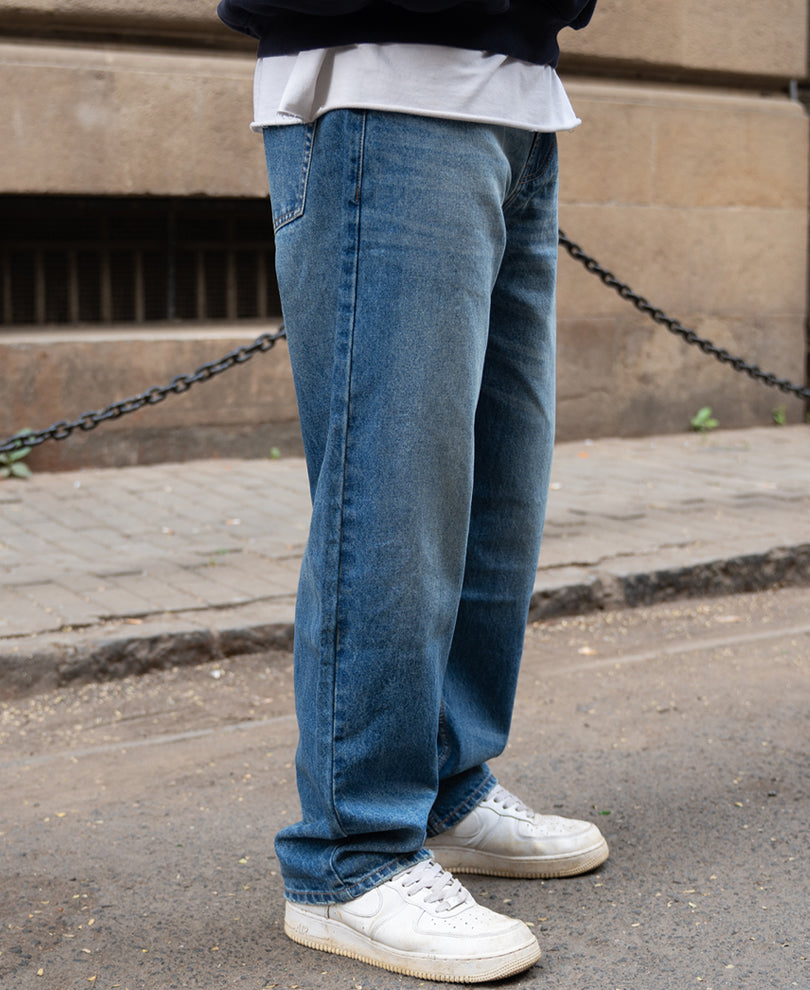 Blue Washed Baggy Jeans.