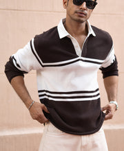 Coffee Brown Structured Stripe T-Shirt.