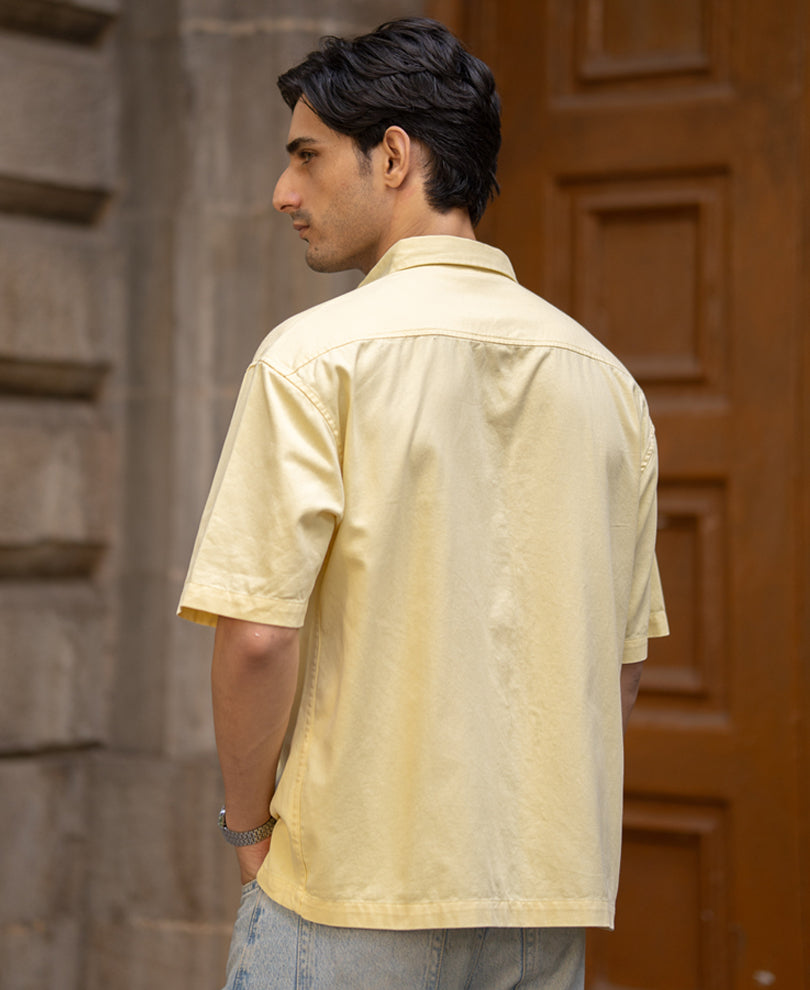Butter Yellow Embroidered Boxy Shirt 100% Cotton