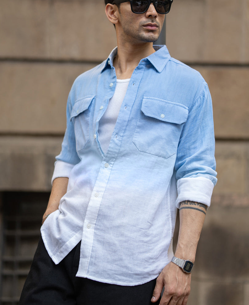 Blue Double Pocket Ombre Shirt.
