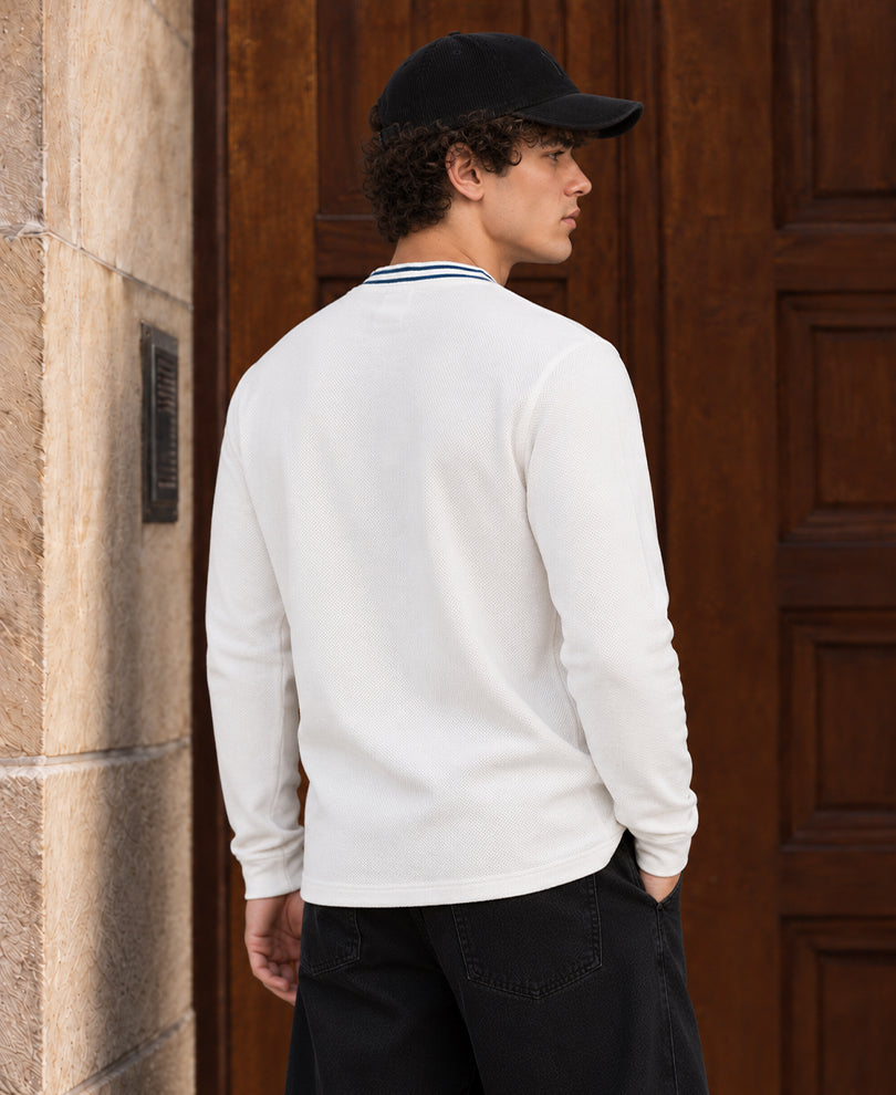 White Structured Embroidered T-Shirt