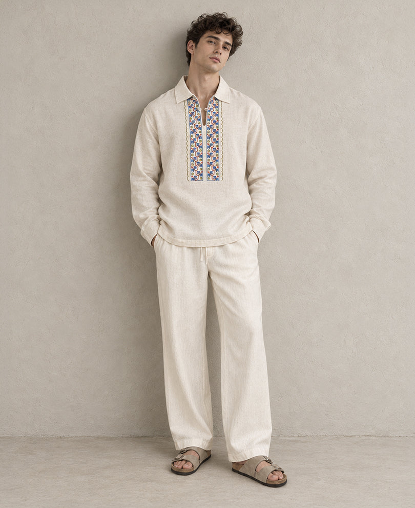 Natural Embroidered Kurta Shirt
