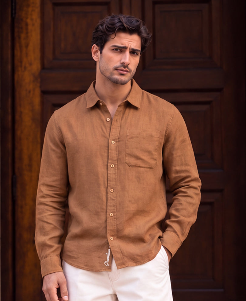 Tan 100% Linen Shirt