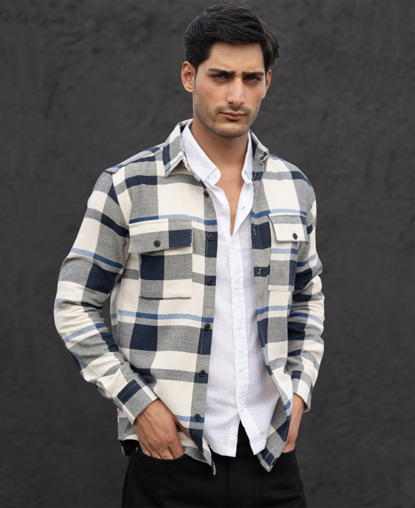 Navy Structure Checks Shirt.