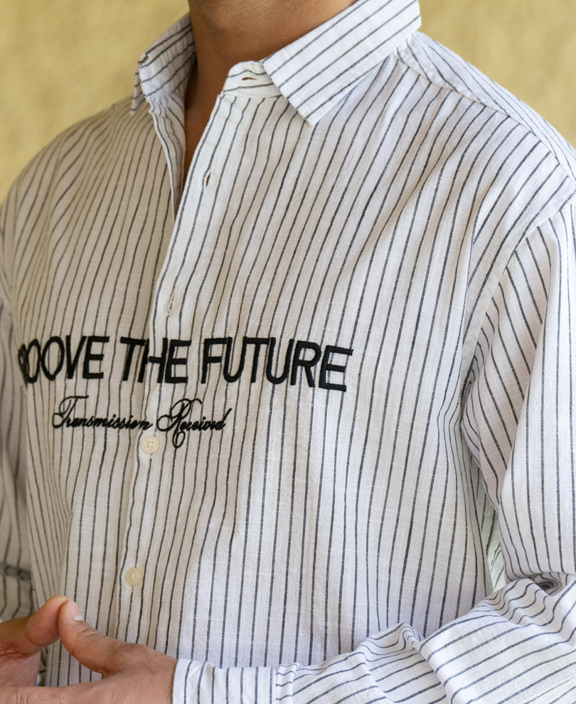 White Embroidered Stripe Shirt 100% Cotton