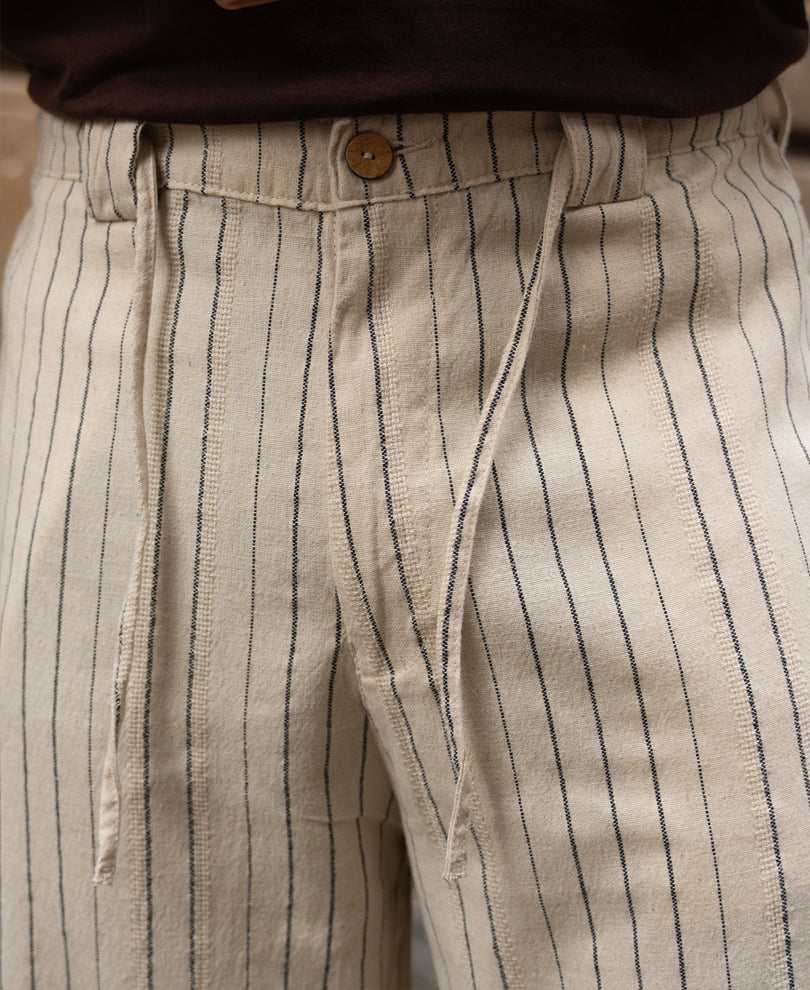 Cream Striped Linen Trouser.