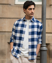 Blue Brushed Regular Fit Checks Shirt.