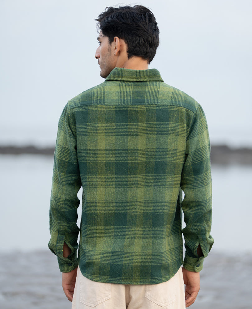 Green Structured Check Shirt.