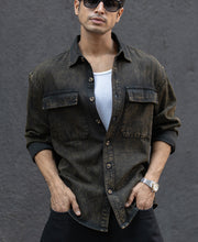 Dark Brown Washed Denim Overshirt.