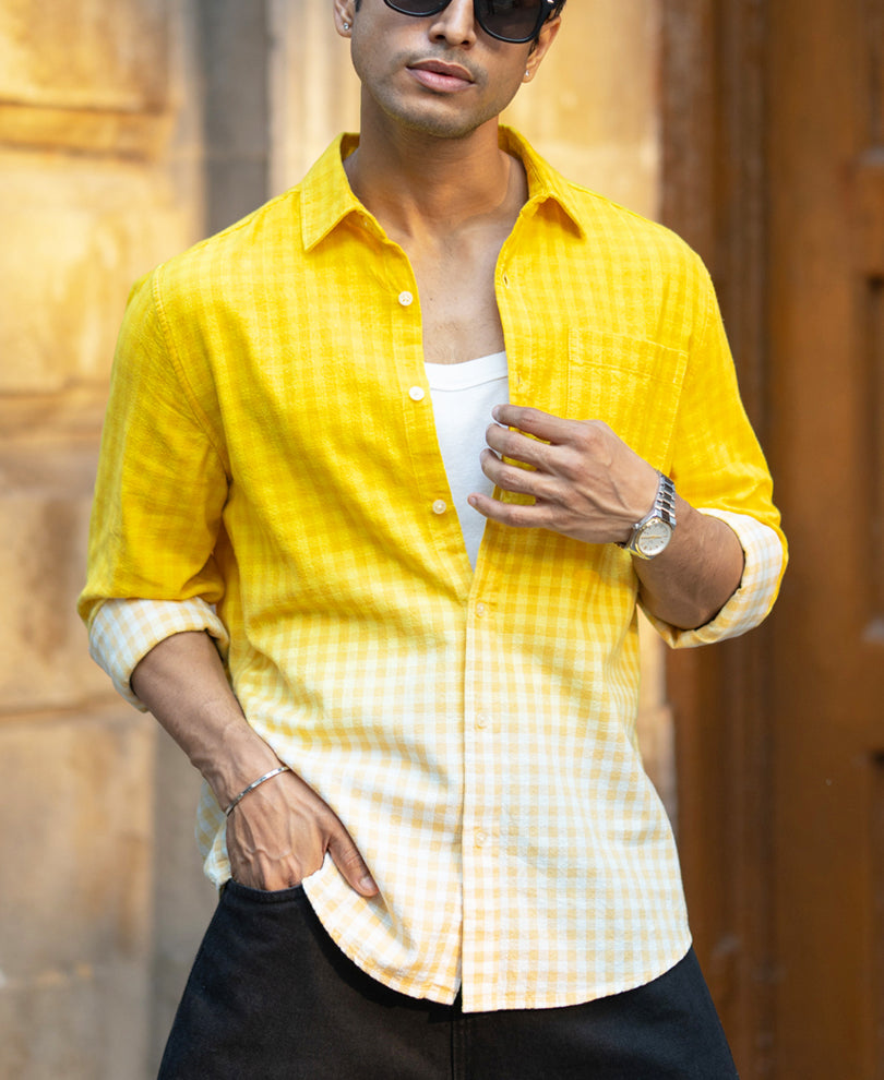 Yellow Ombre Checks Shirt.