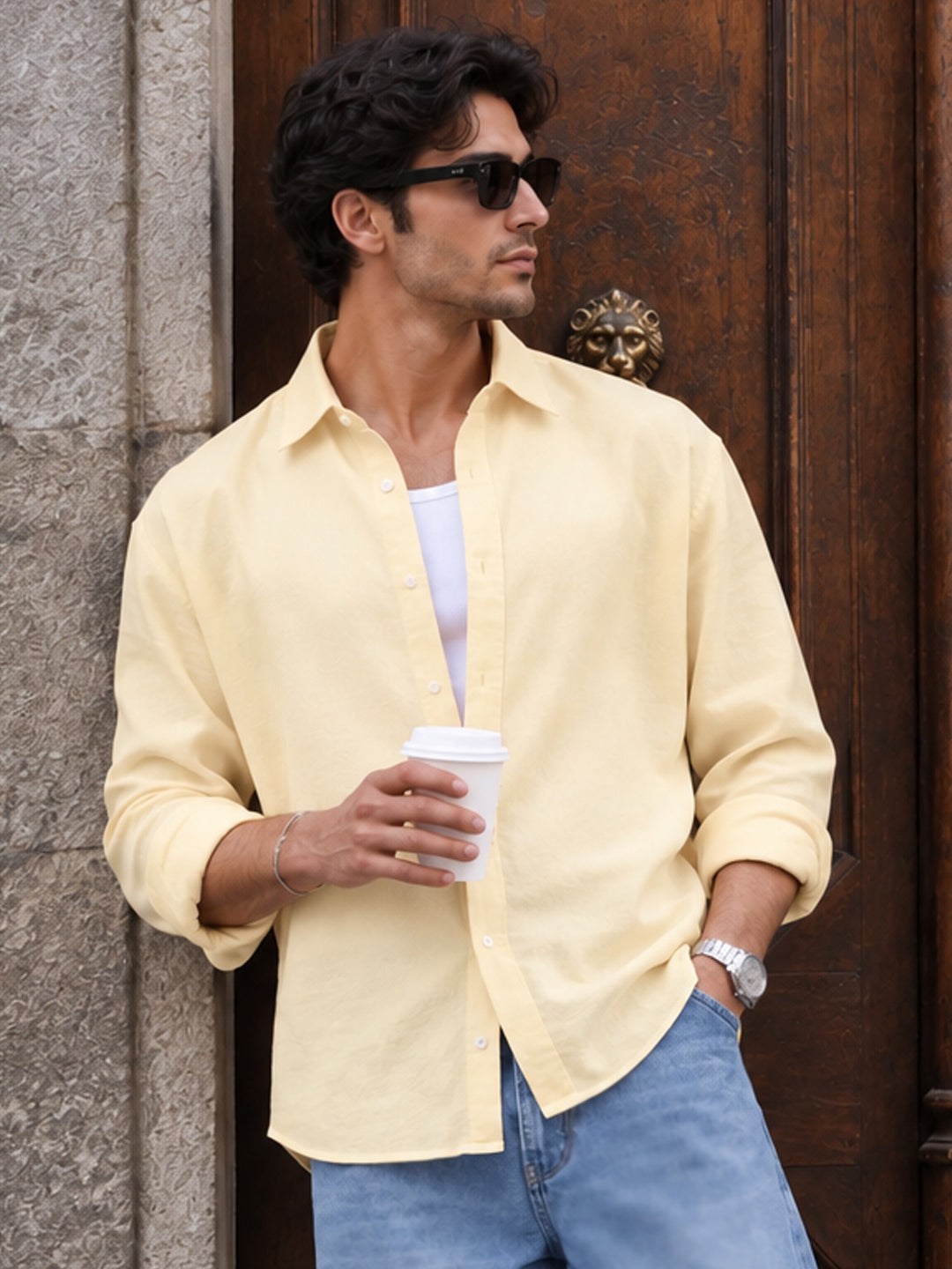 Yellow 100% Linen Shirt