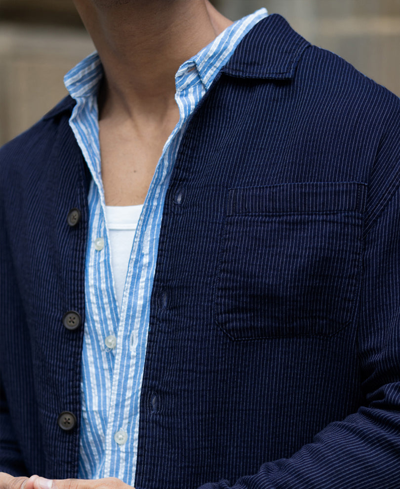Navy Double Cloth Stripe Co-Ord Set.