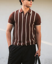 Brown Striped Knit T-Shirt