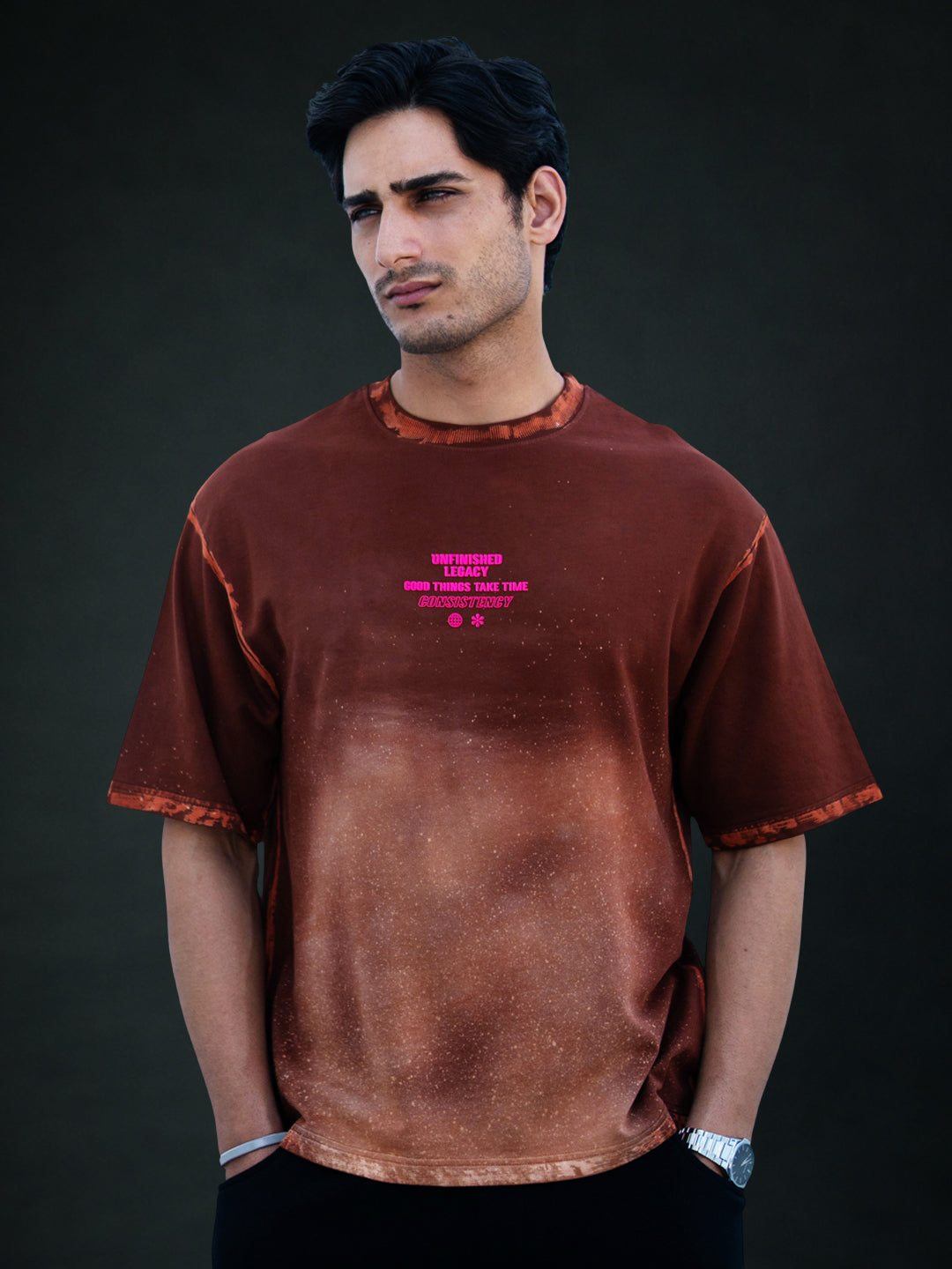 Brown Sprayed Graphic T-Shirt.