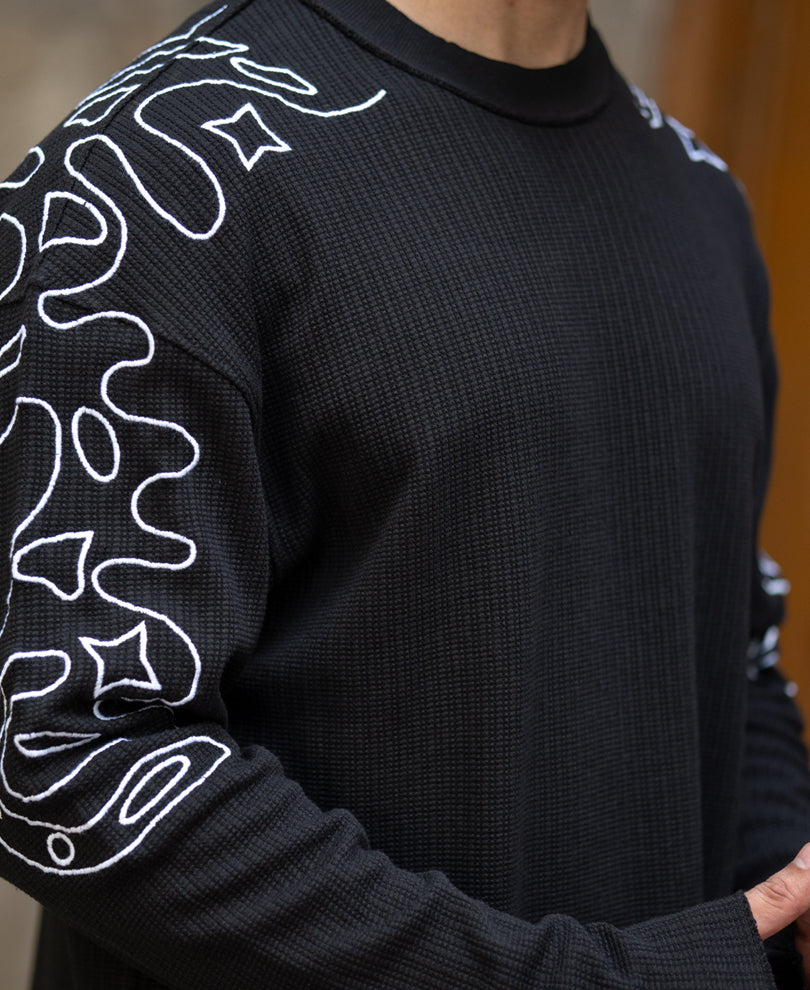 Black Embroidered Structured T-Shirt