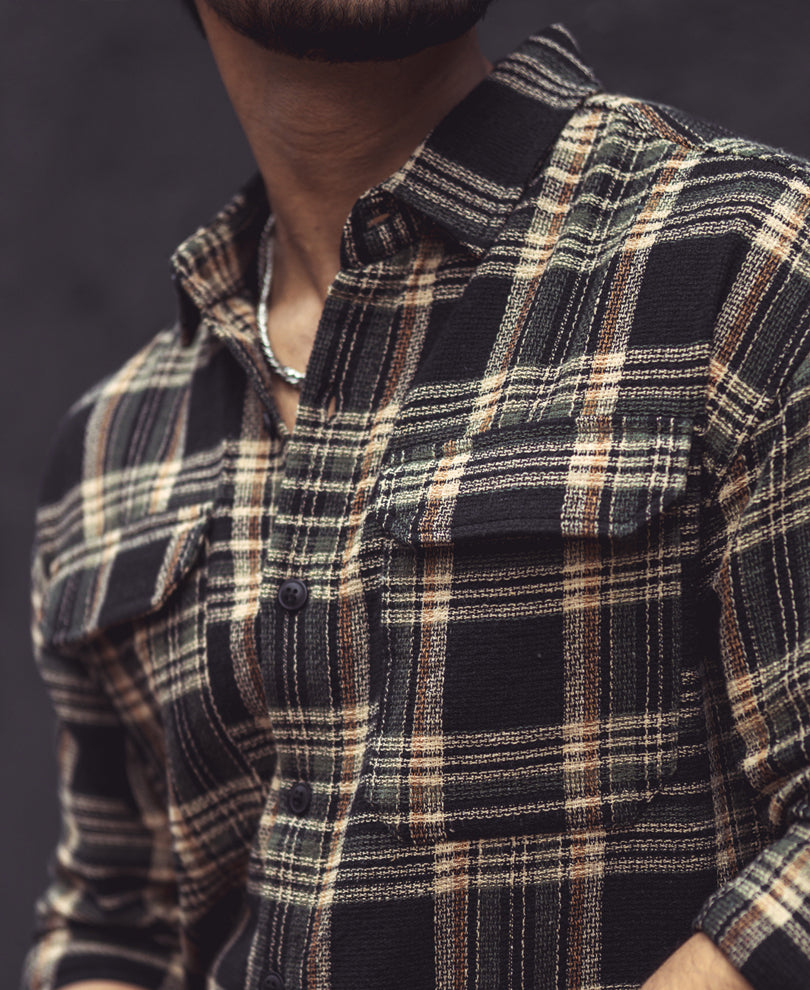 Multicolor Checks Double Pockets Oversize Drop Shoulder Shirt.