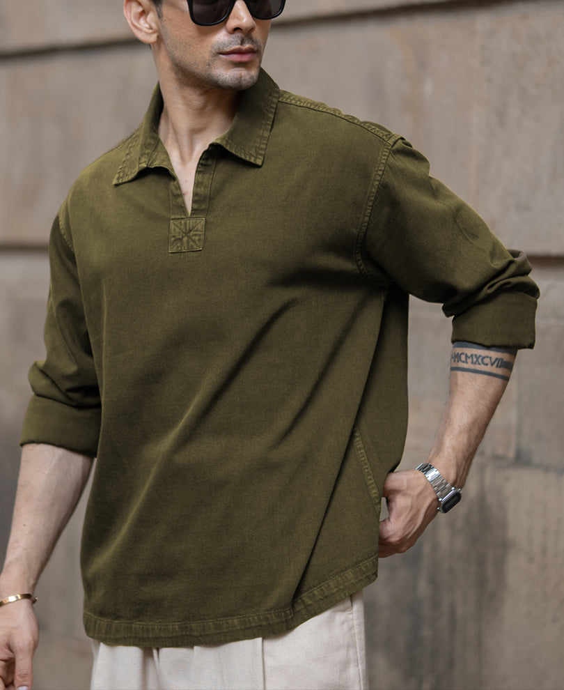 Olive Overdyed Kurta Shirt.