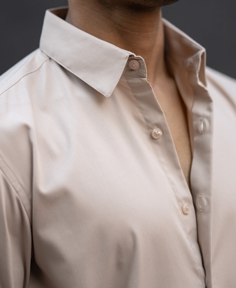 Beige Melange Stretch Shirt.