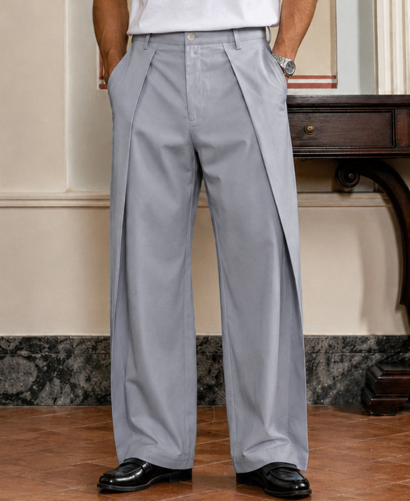Grey Pleated Baggy Trousers