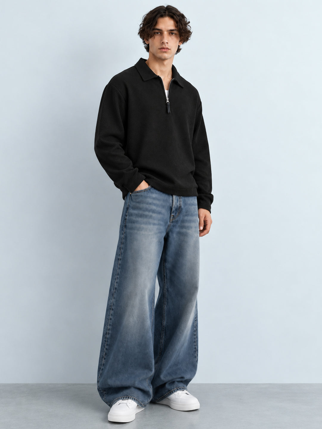 Black Structured Zipper T-Shirt