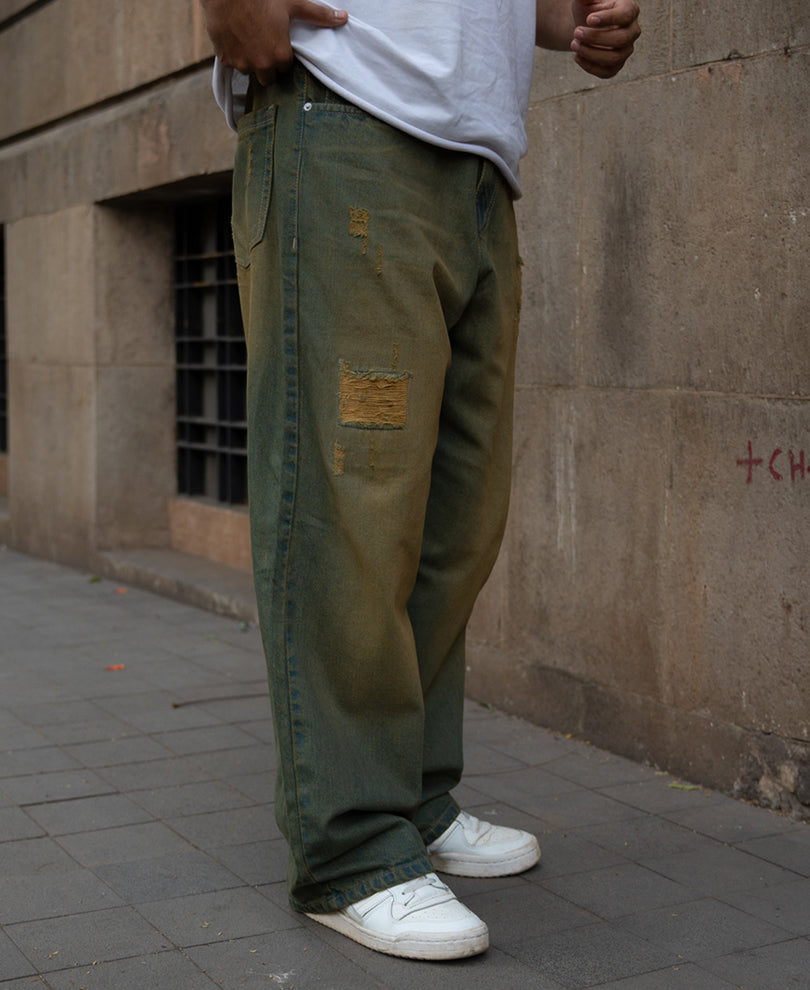 Tinted Blue Distressed Baggy Jeans